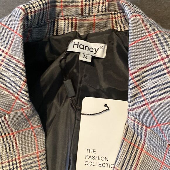 Women’s Oversized Casual Notched Lapel Jacket One Button Plaid Size M NWT - Picture 5 of 10